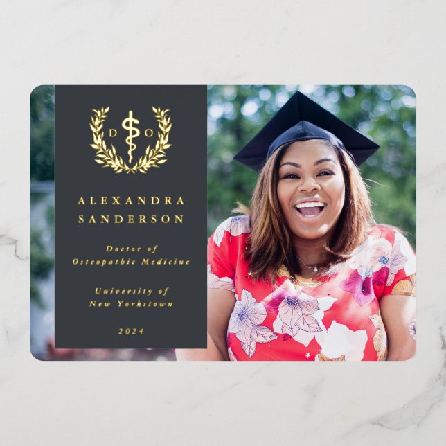 Grey DO Asclepius Graduation Photo Announcement (Front)