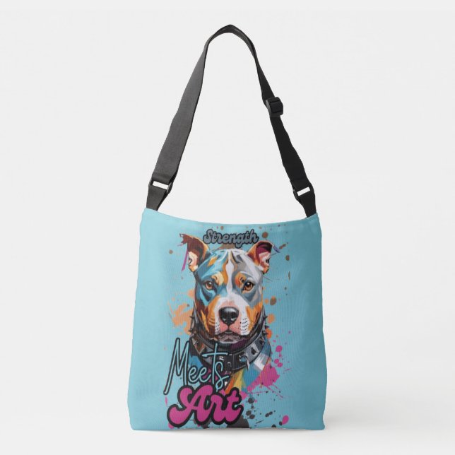Grey Dog Art with Bright Splashes Crossbody Bag (Front)