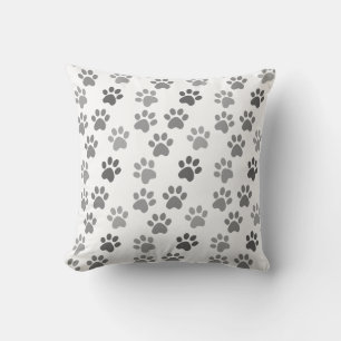 Grey dog & cat paws on white throw pillow
