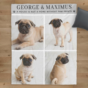 Grey Dog Photo Paw Prints Quote Blanket