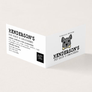 Grey Dog with Bone, Pet Store & Groomers Detailed Business Card