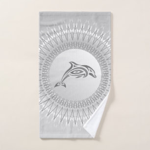 Grey Dolphin Mandala Hand Towel