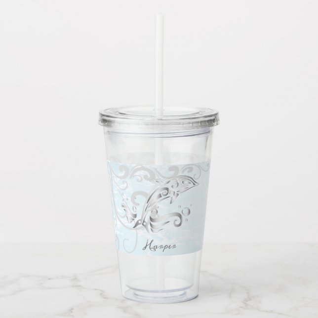 Grey Dolphin Personalized Acrylic Tumbler (Front)