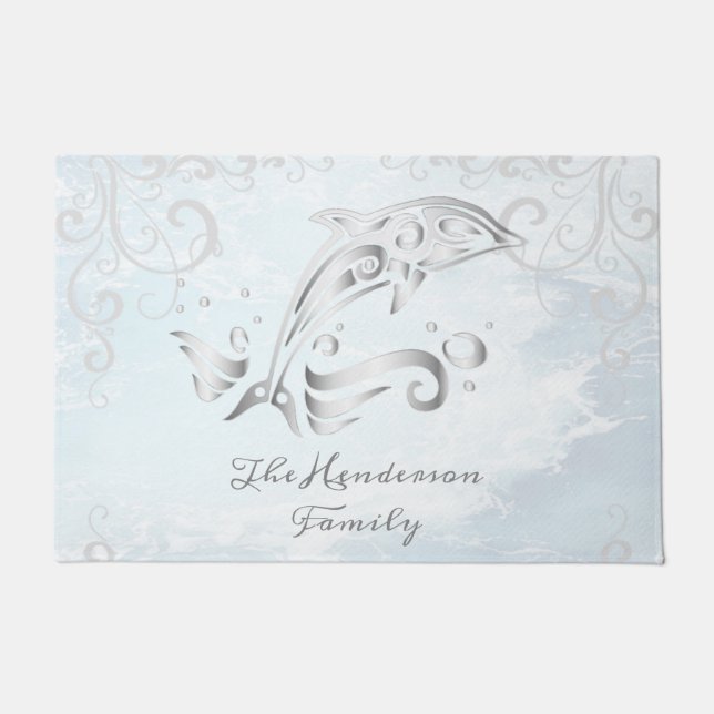 Grey Dolphin Personalized Doormat (Front)