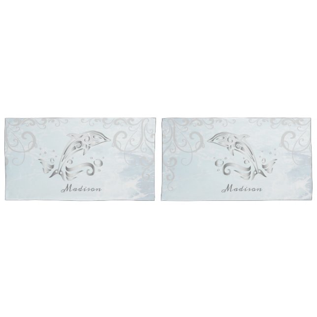 Grey Dolphin Personalized Pillow Case (Front-Set)