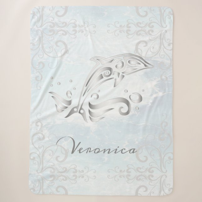 Grey Dolphin Personalized Sherpa Blanket (Front)