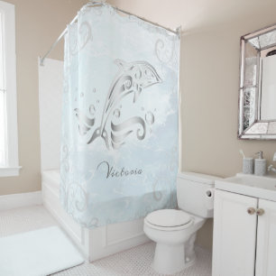 Grey Dolphin Personalized Shower Curtain