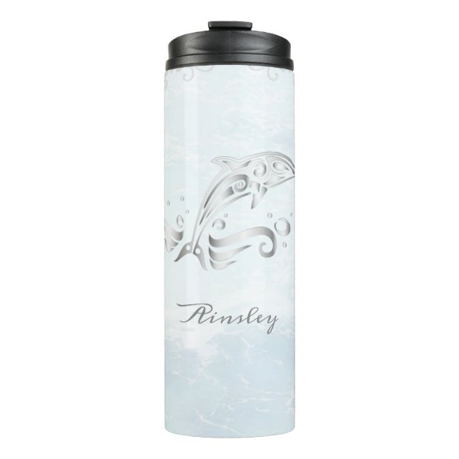 Grey Dolphin Personalized Thermal Tumbler (Front)