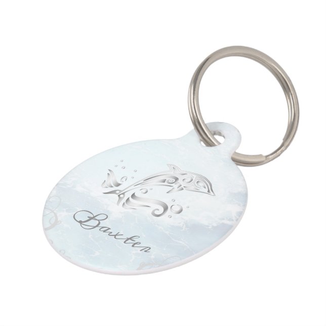 Grey Dolphin Round Pet Tag (Side)
