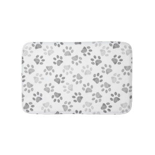 Grey doodle paw prints bath mat