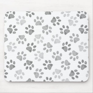 Grey doodle paw prints mouse pad