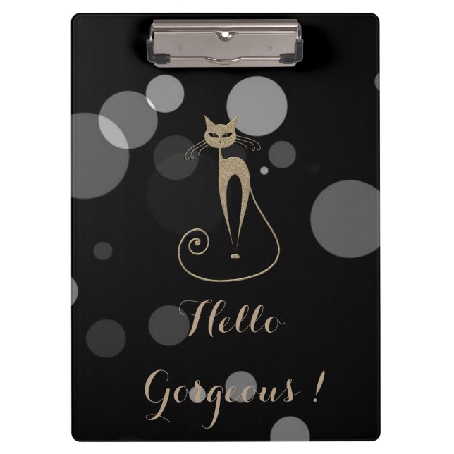 Grey Dots On Black Background,Cat,Hello Gorgeous Clipboard (Front)
