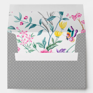 Grey Dotted Pattern Chinoiserie Floral Liner Envelope