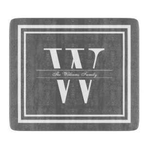 Grey Double Border Monogram Cutting Board