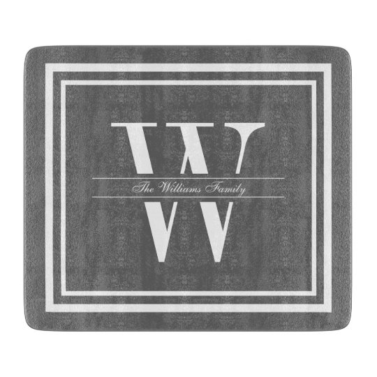Grey Double Border Monogram Cutting Board