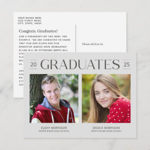 Grey Double Graduation Two Photos Neutral Grad Postcard
