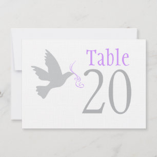 Grey dove with purple wedding table numbers