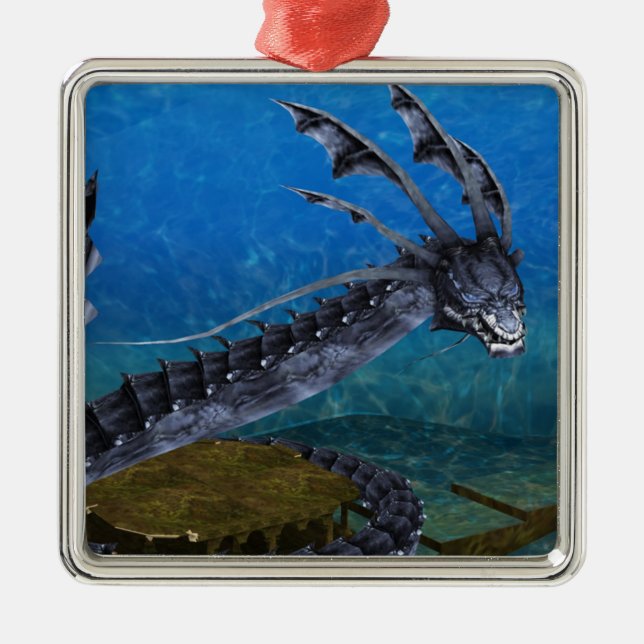 Grey Dragon Square  Ornament (Front)