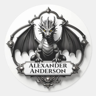 Grey Dragon with Yellow Eyes Personalize  Classic Round Sticker
