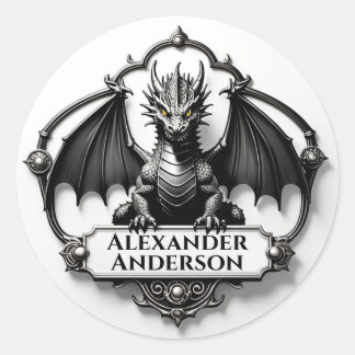 Grey Dragon with Yellow Eyes Personalize  Classic Round Sticker