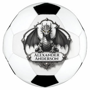 Grey Dragon with Yellow Eyes Personalize Soccer Ball