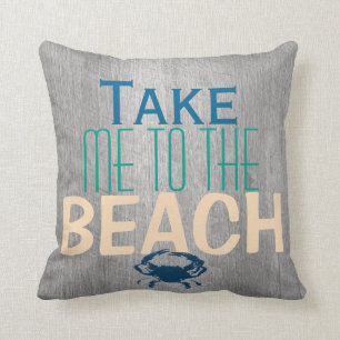 Grey Driftwood Beach Blue Crab Throw Pillow