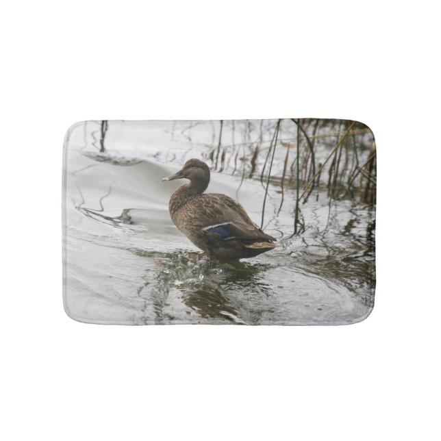 Grey duck on dark the lake bath mat (Front)