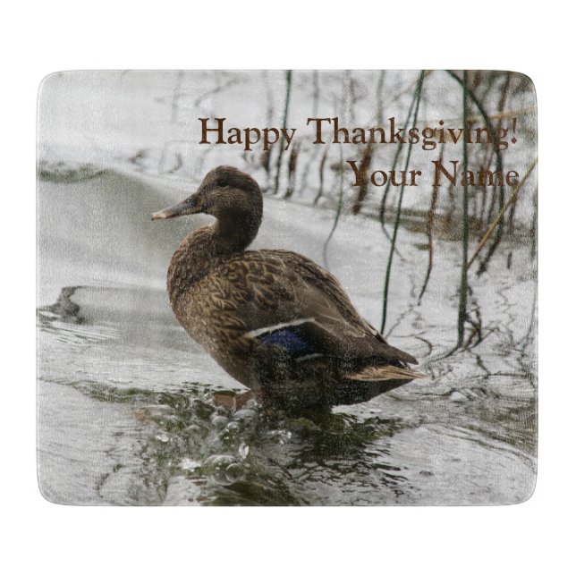 Grey duck on dark the lake cutting board (Front)