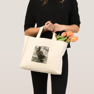 Grey duck on dark the lake mini tote bag