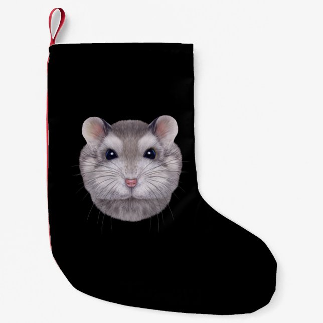 Grey Dwarf Hamster Face Small Christmas Stocking (Front)