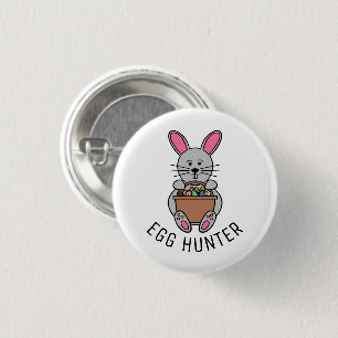 Grey Easter Bunny, Egg Hunter 1 Inch Round Button