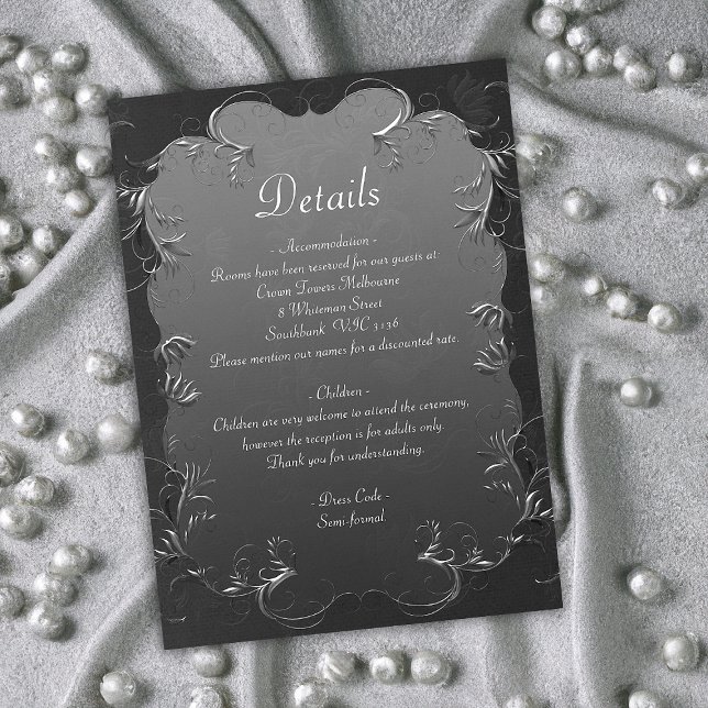 Grey Elegance and Silver Swirls Wedding Details Enclosure Card (Creator Uploaded)