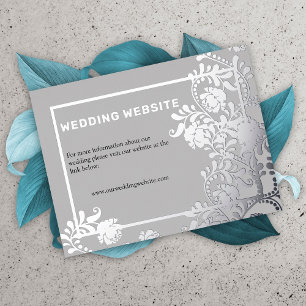 Grey Elegance Silver Flowers Wedding Website Foil Invitation Postcard