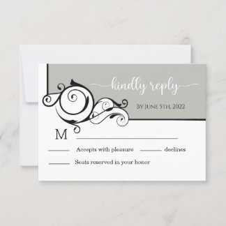 Grey Elegant Calligraphy Wedding RSVP Card