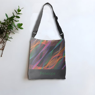 Grey elegant colourful wavy name crossbody bag