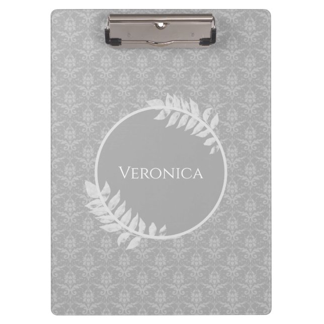 Grey Elegant Damask Clipboard (Front)