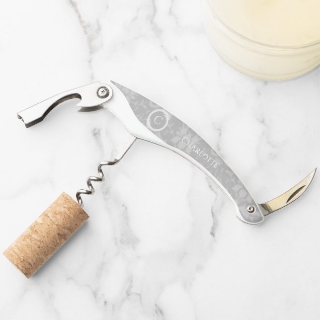 Grey Elegant Damask Corkscrew (Front)