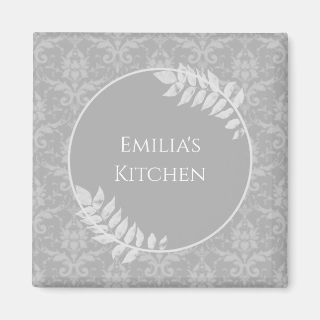 Grey Elegant Damask Magnet (Front)
