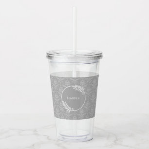 Grey Elegant Damask Personalized Acrylic Tumbler