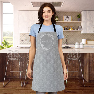 Grey Elegant Damask Personalized Apron