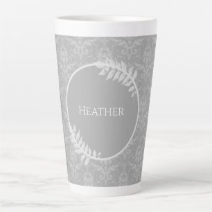 Grey Elegant Damask Personalized Latte Mug