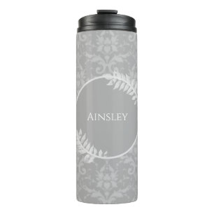 Grey Elegant Damask Personalized Thermal Tumbler