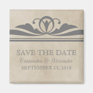 Grey Elegant Deco Save the Date Magnet