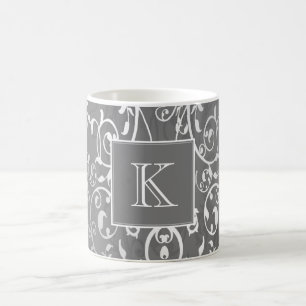 Grey Elegant Flourish Monogram Mug