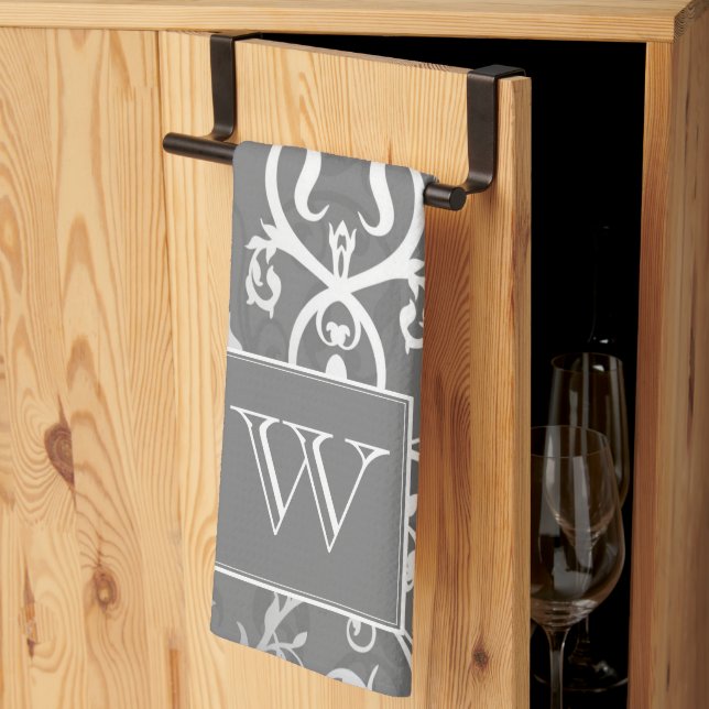 Grey Elegant Flourish Monogram Towel (Thirds Fold)