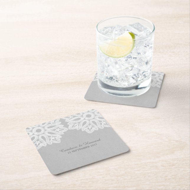 Grey Elegant Lace Paper Coasters (Insitu)