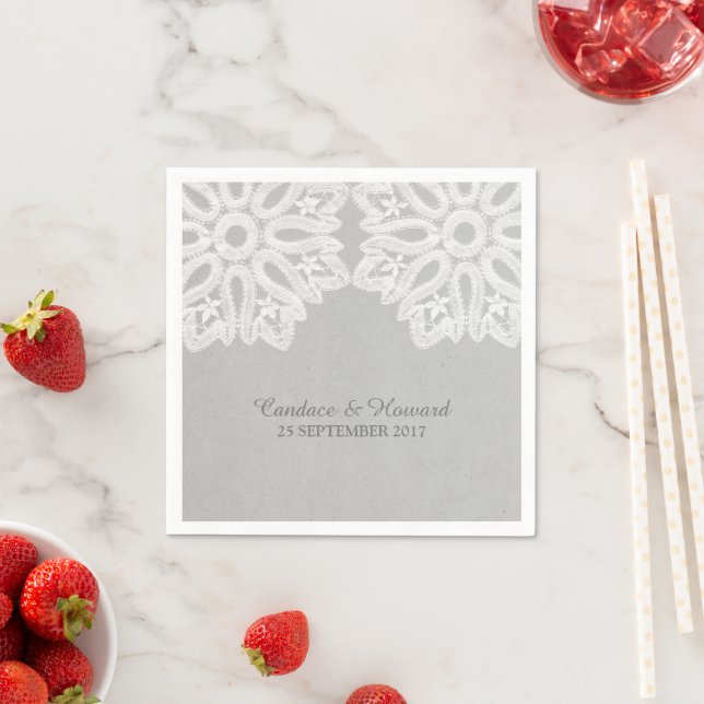 Grey Elegant Lace Paper Napkins (Insitu)