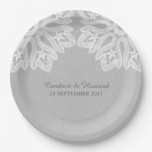 Grey Elegant Lace Paper Plates