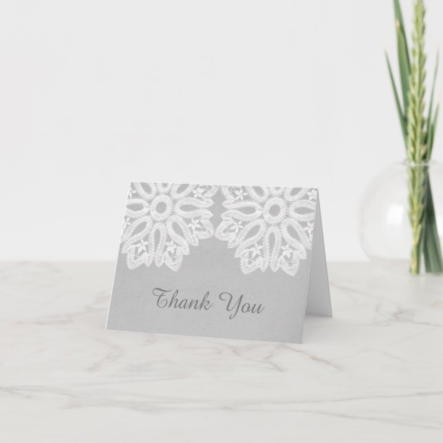 Grey Elegant Lace Thank You Card (Front)