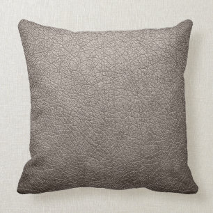 Grey Elegant Leather Look Throw Pillow